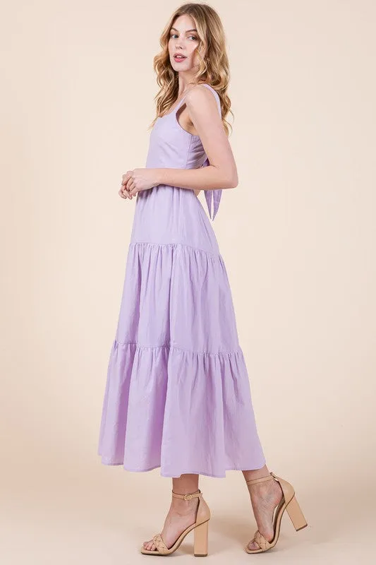 Lilac Cotton Poplin Tiered Midi Dress