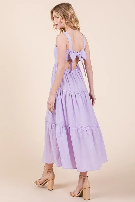 Lilac Cotton Poplin Tiered Midi Dress