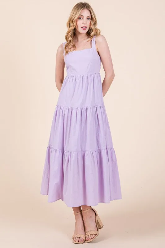 Lilac Cotton Poplin Tiered Midi Dress