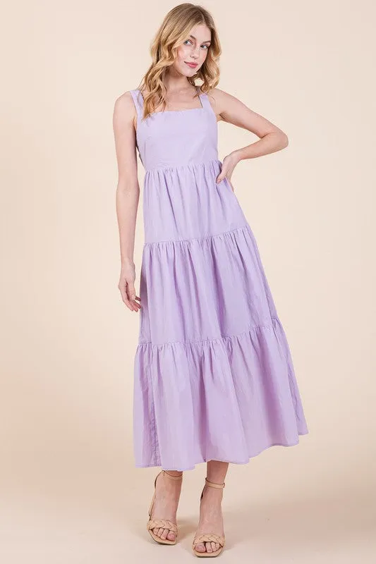 Lilac Cotton Poplin Tiered Midi Dress