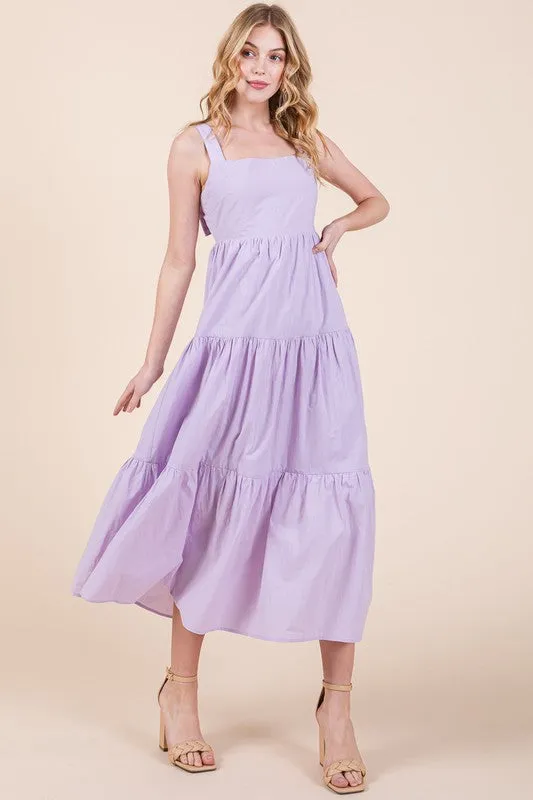 Lilac Cotton Poplin Tiered Midi Dress