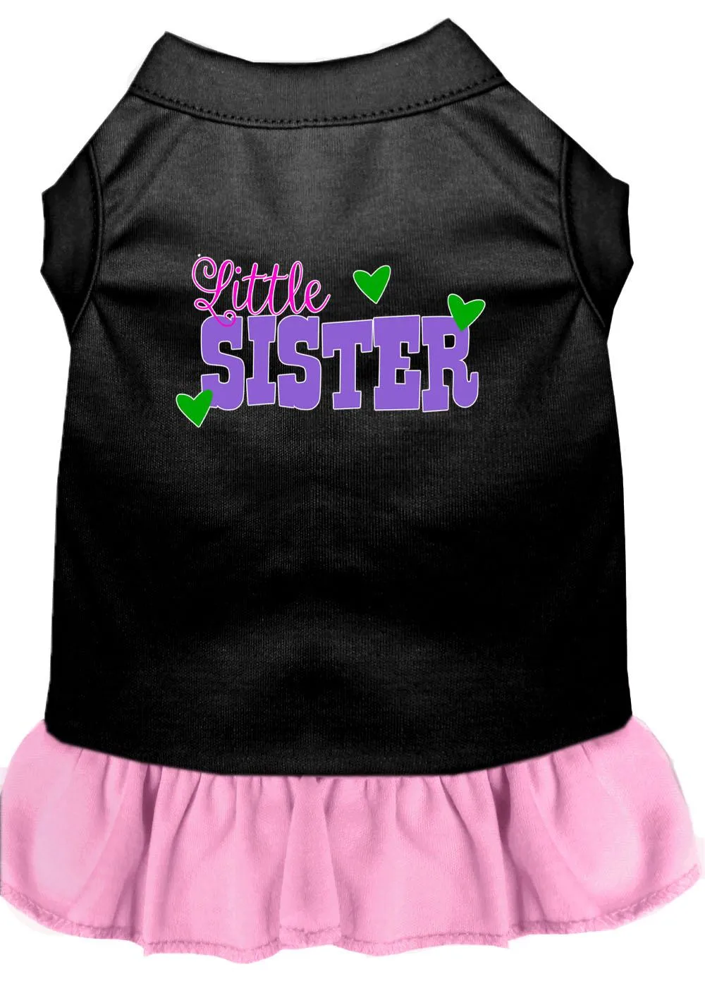 Little Sister Screen Print Dog Dress Black With Light Pink Sm