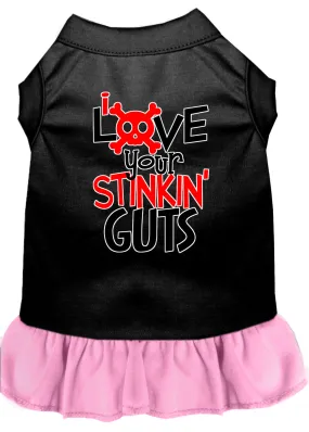 Love Your Stinkin Guts Screen Print Dog Dress Black With Light Pink Xxl