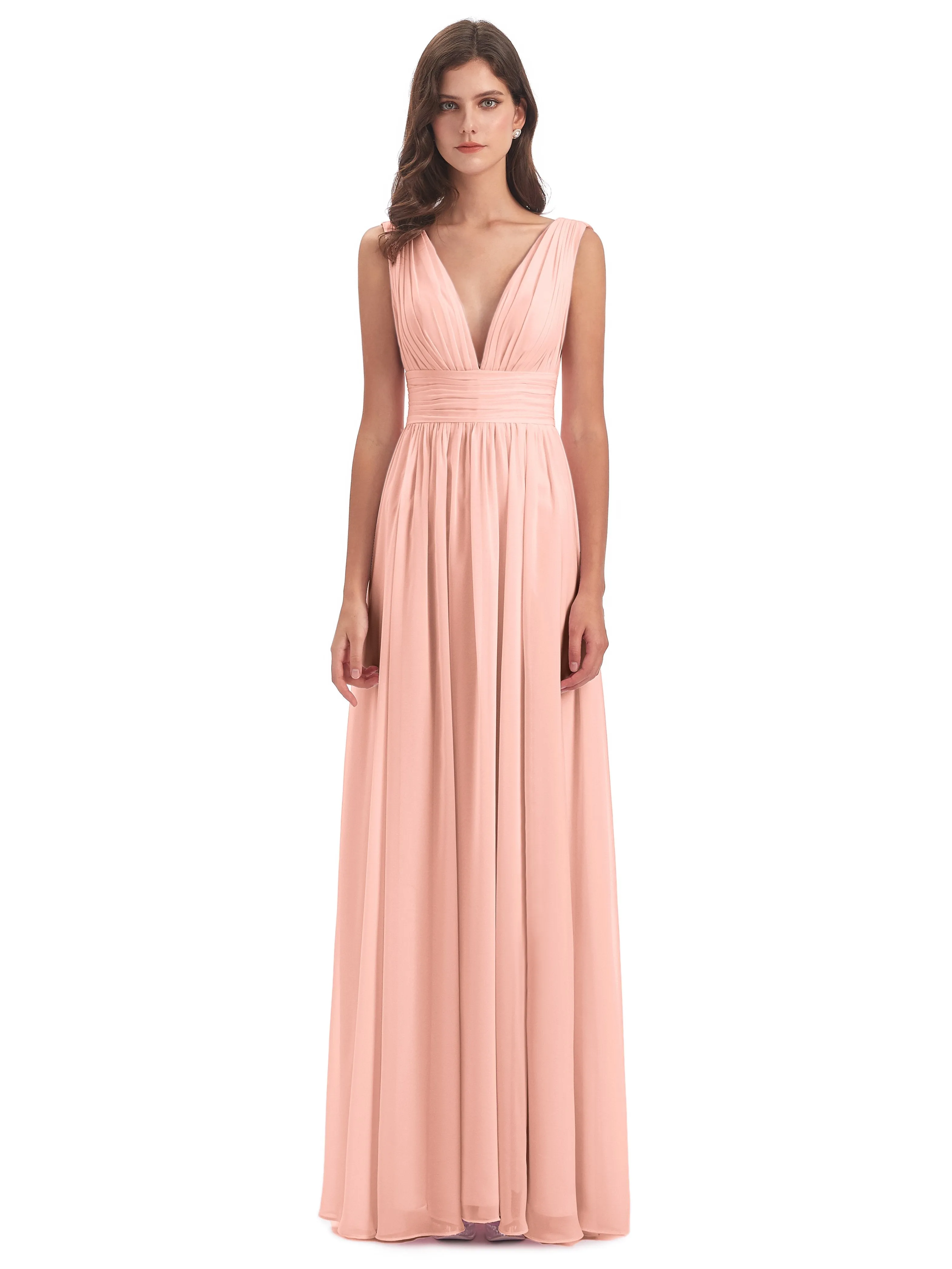 Luna Charming Chiffon V Neck Split Long Bridesmaid Dresses