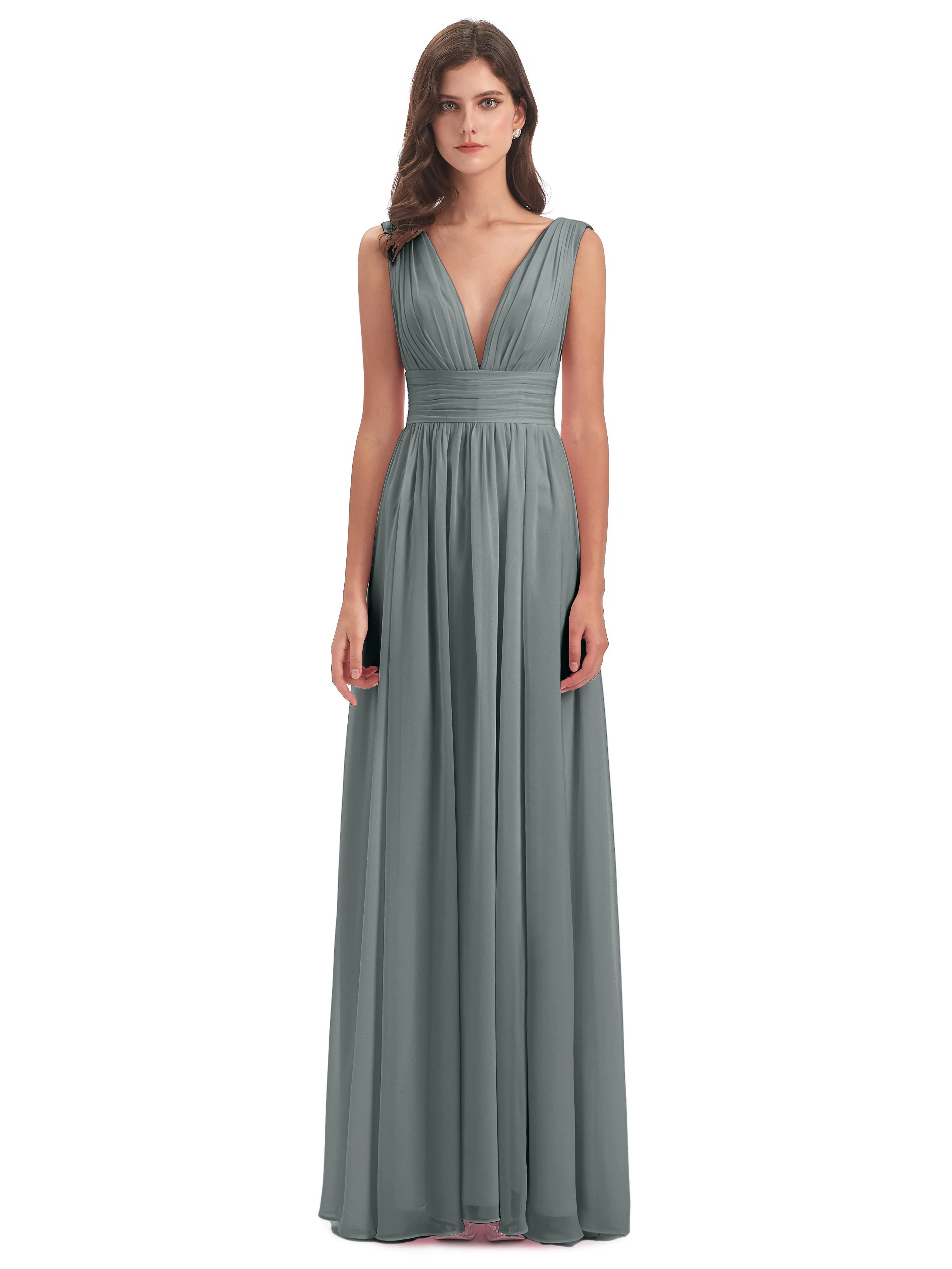 Luna Charming Chiffon V Neck Split Long Bridesmaid Dresses