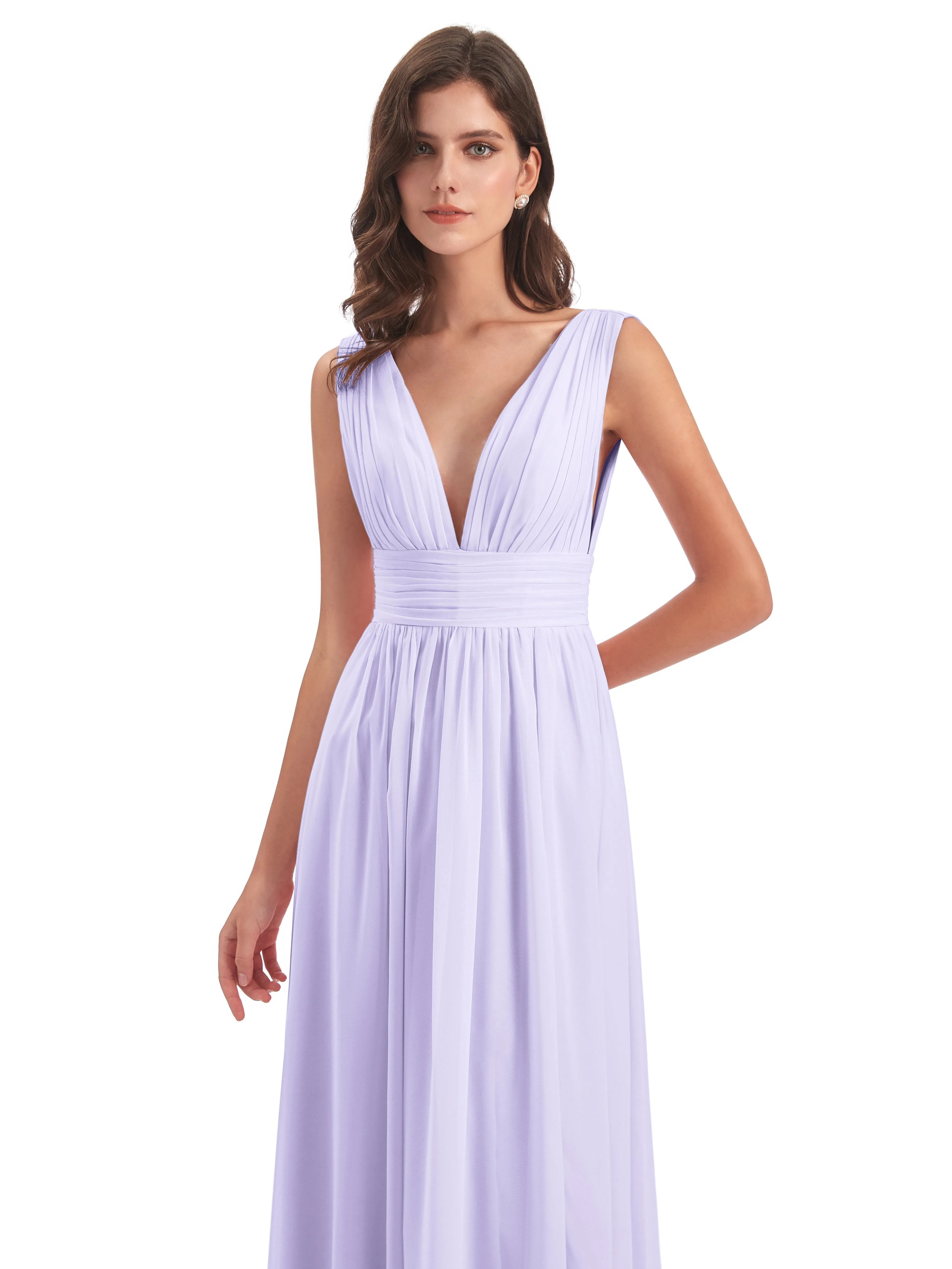 Luna Charming Chiffon V Neck Split Long Bridesmaid Dresses