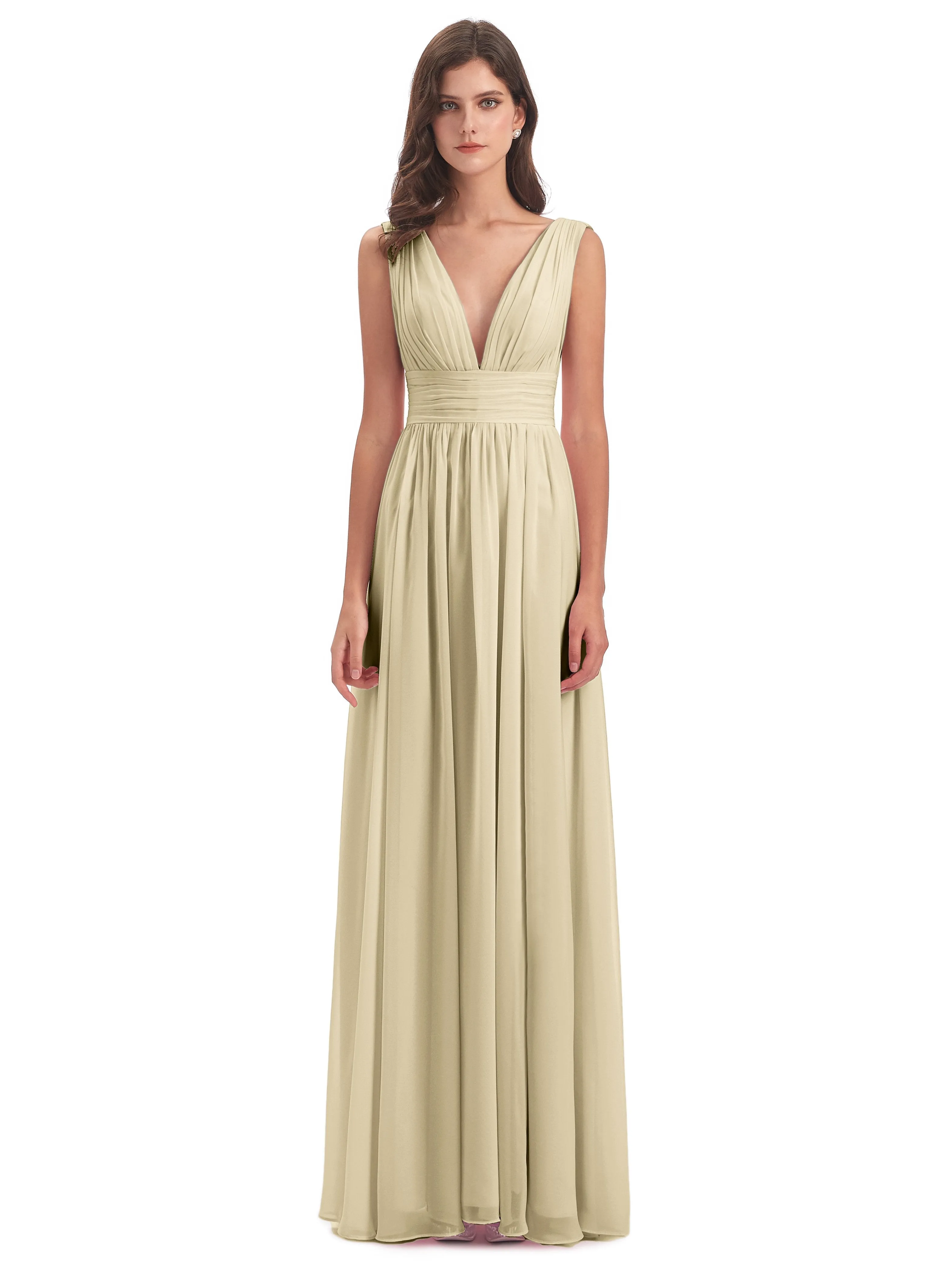 Luna Charming Chiffon V Neck Split Long Bridesmaid Dresses