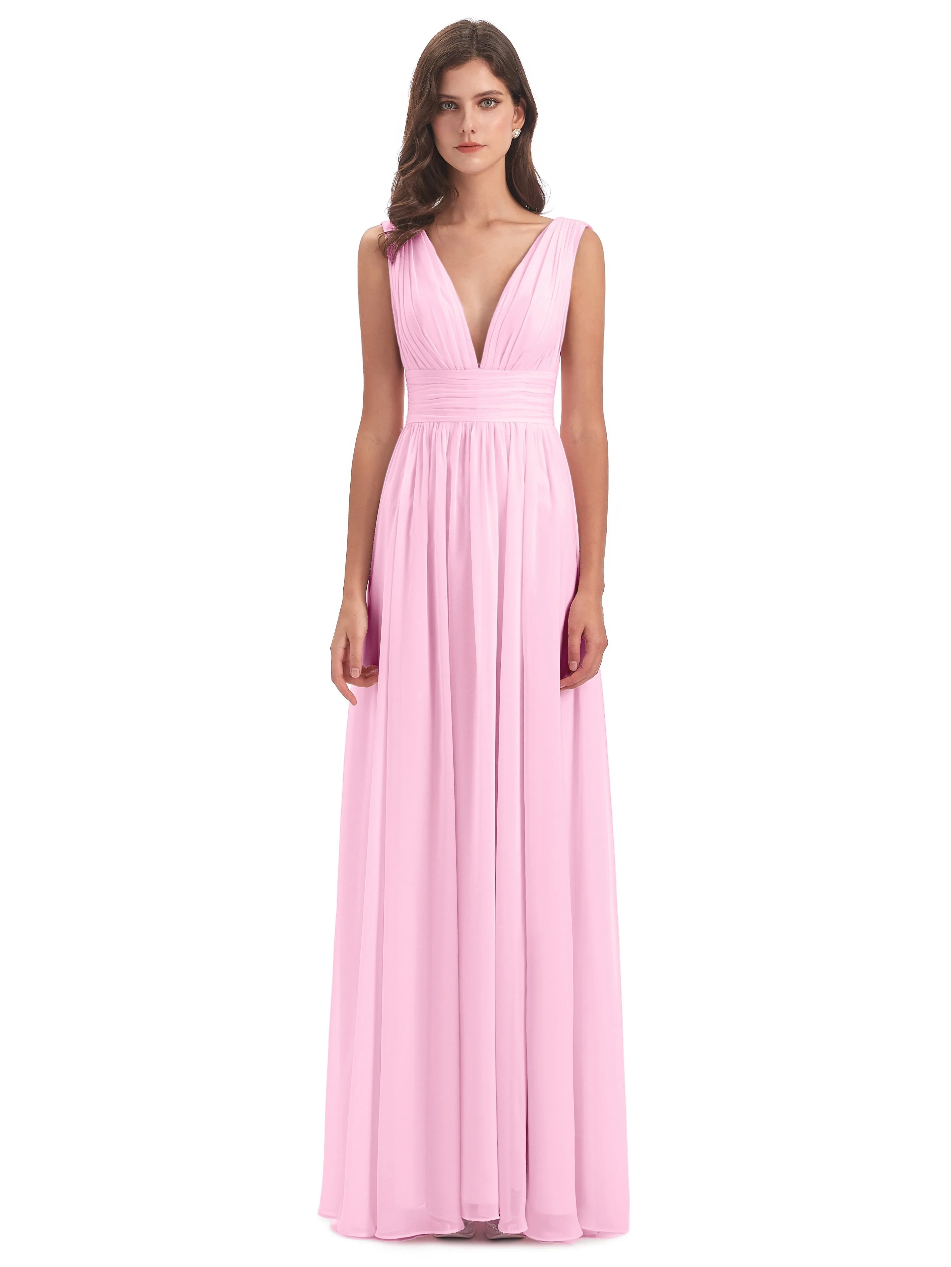 Luna Charming Chiffon V Neck Split Long Bridesmaid Dresses