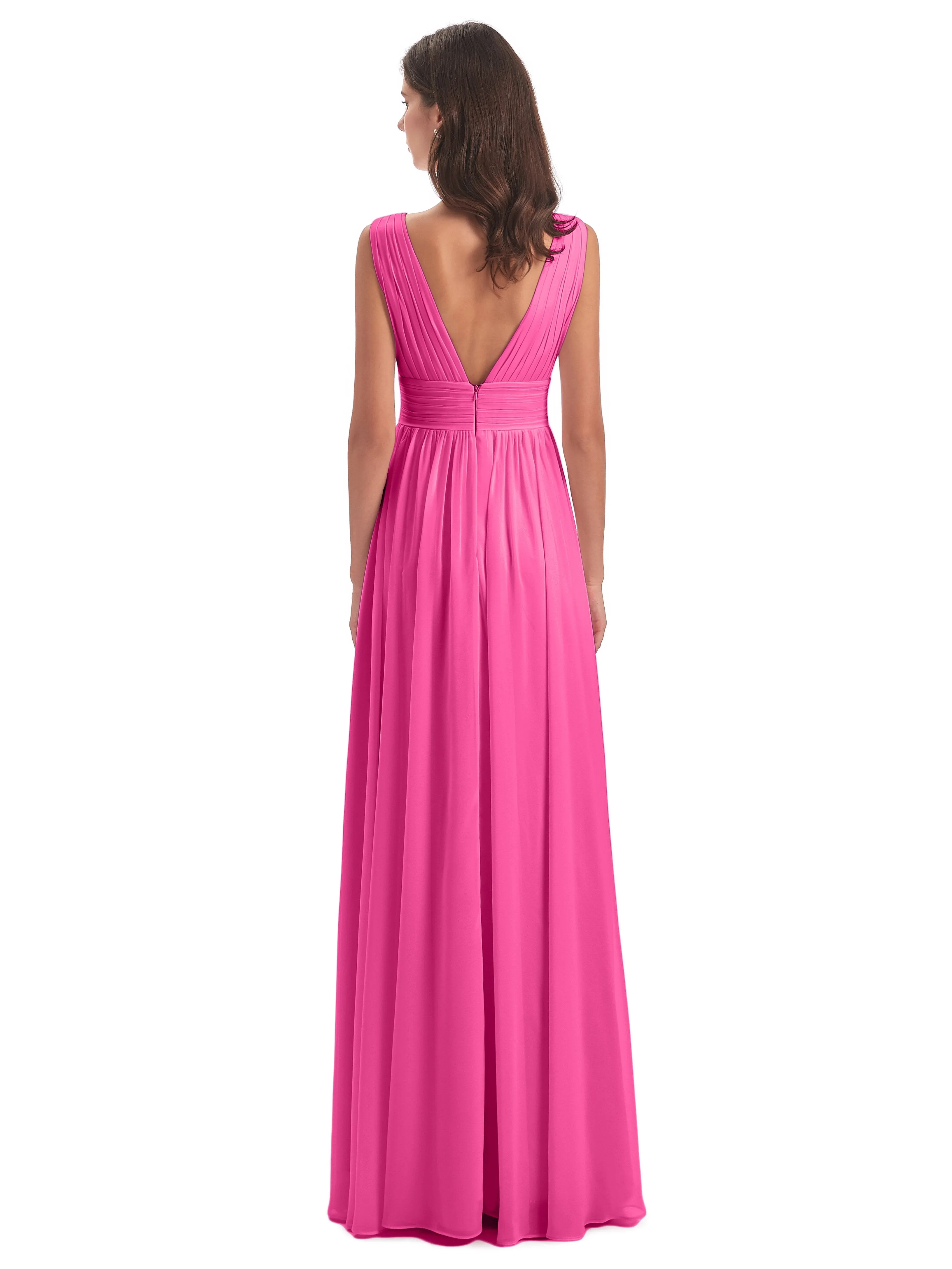 Luna Charming Chiffon V Neck Split Long Bridesmaid Dresses