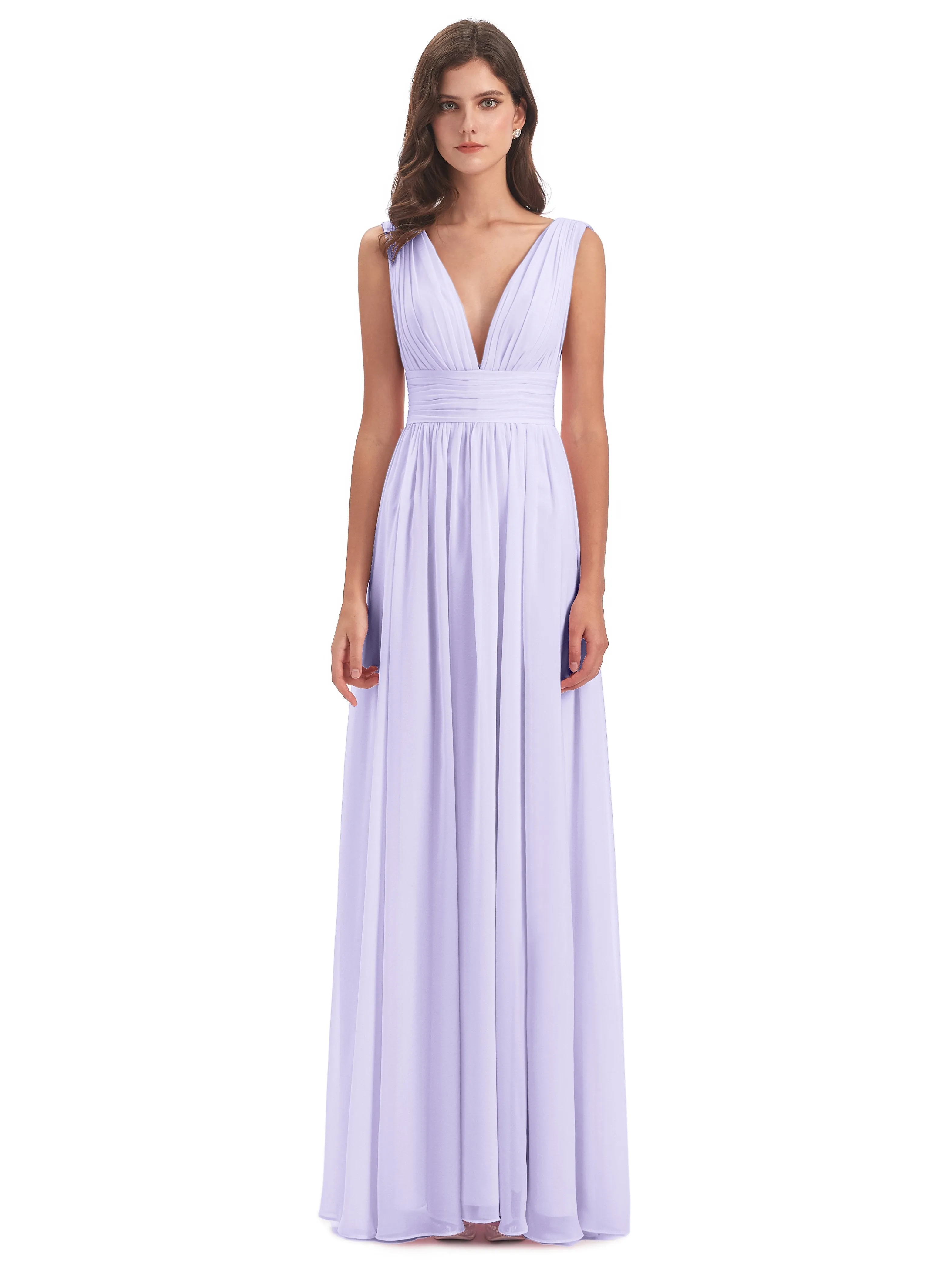 Luna Charming Chiffon V Neck Split Long Bridesmaid Dresses