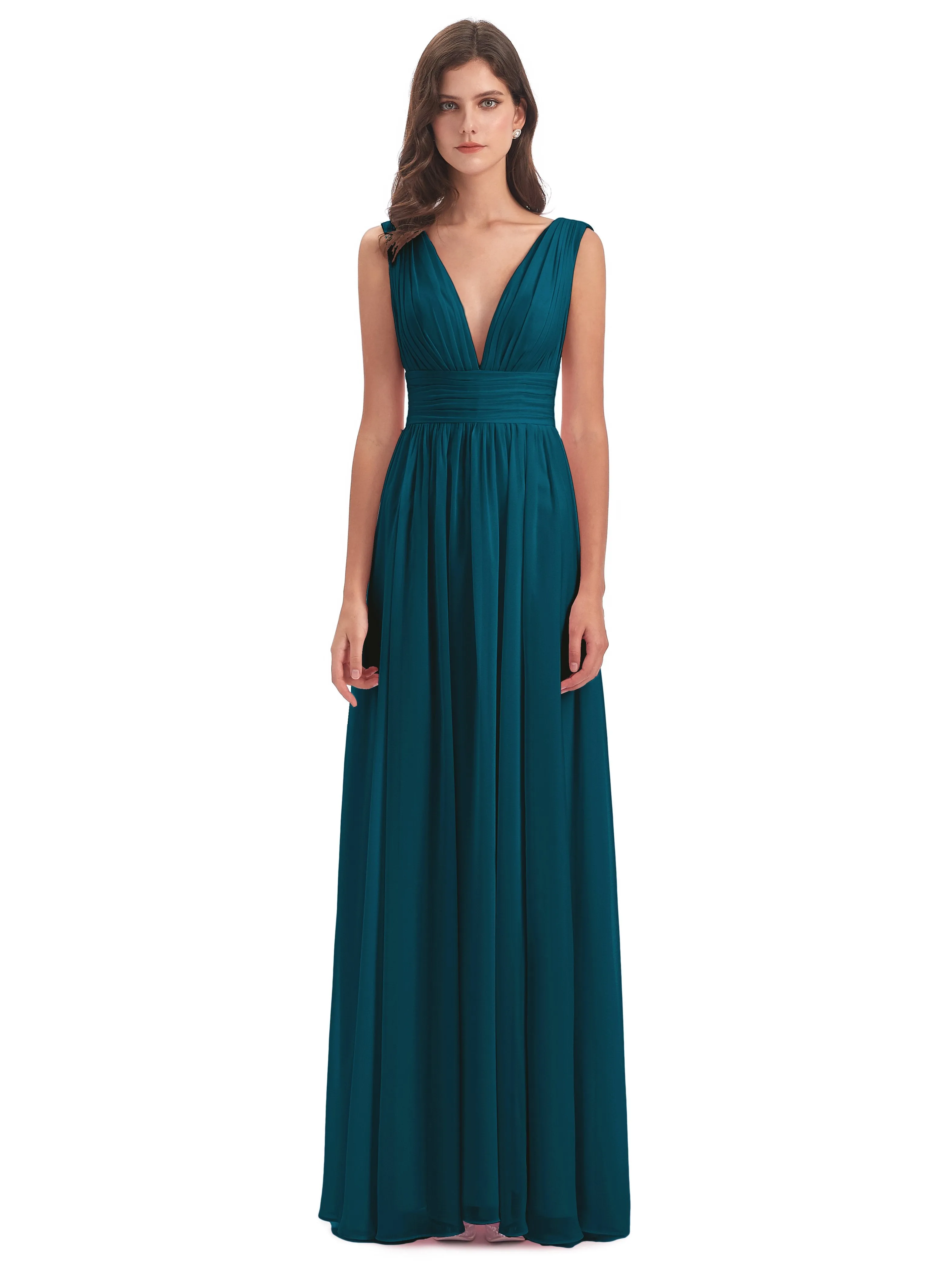 Luna Charming Chiffon V Neck Split Long Bridesmaid Dresses