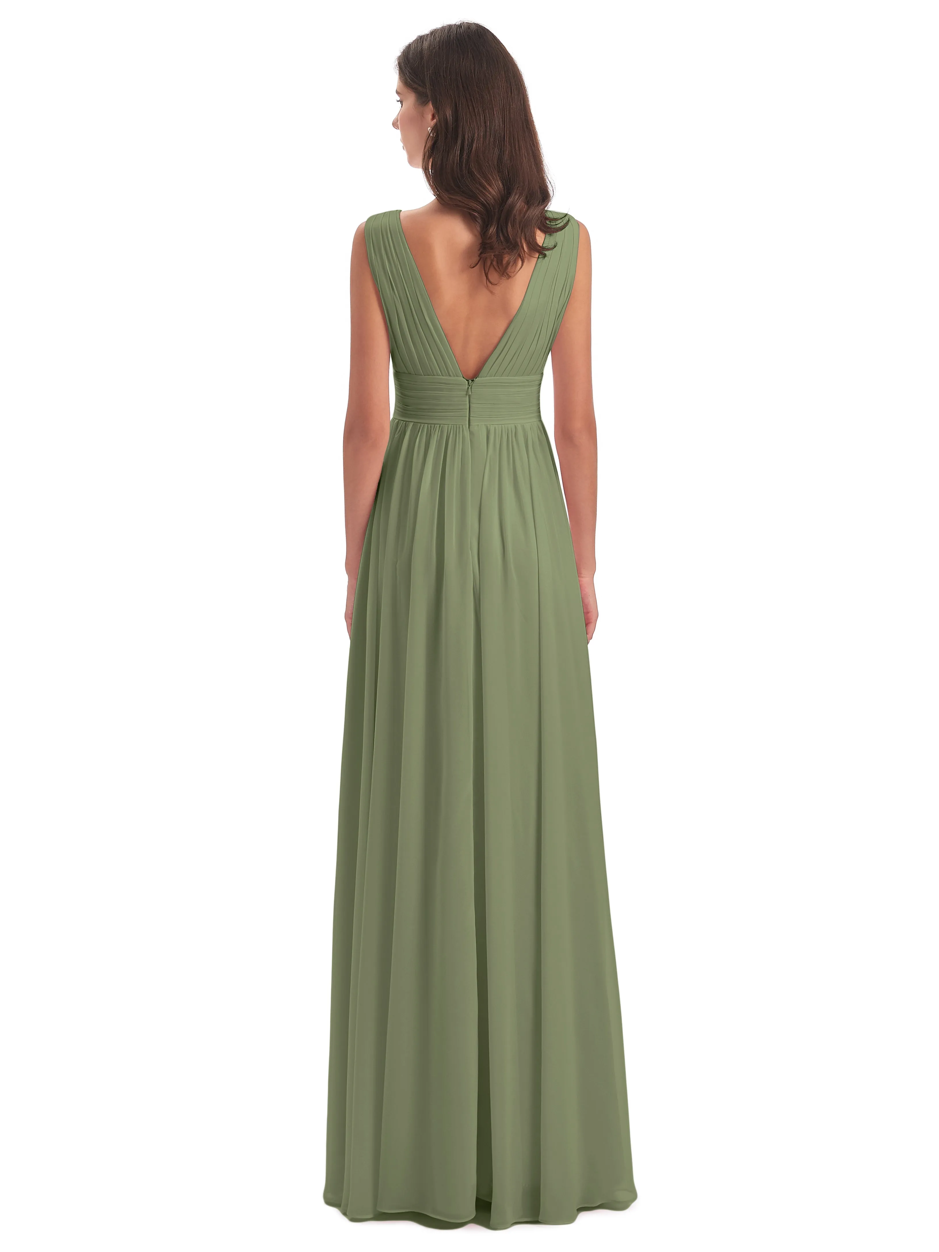 Luna Charming Chiffon V Neck Split Long Bridesmaid Dresses