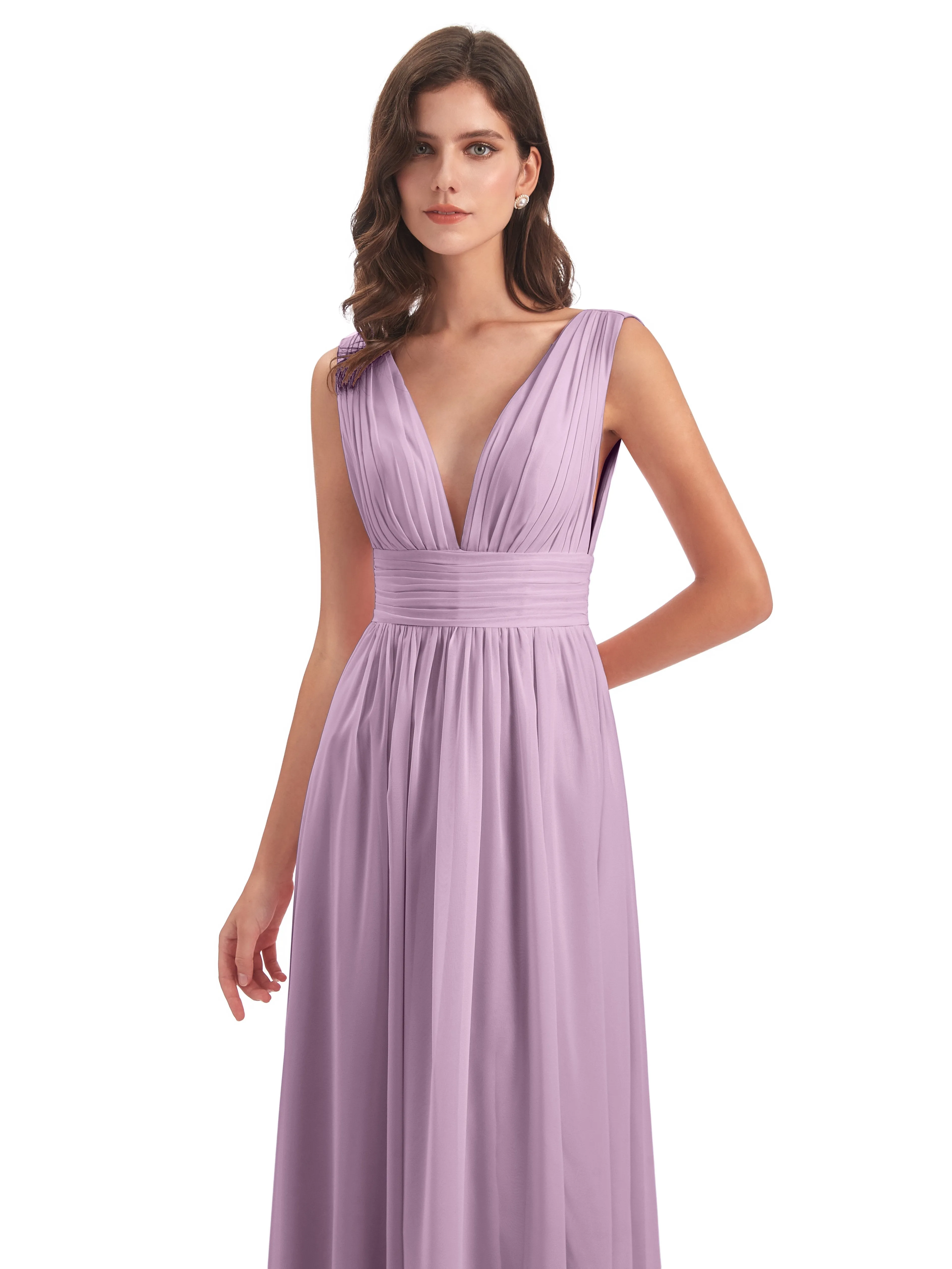 Luna Charming Chiffon V Neck Split Long Bridesmaid Dresses