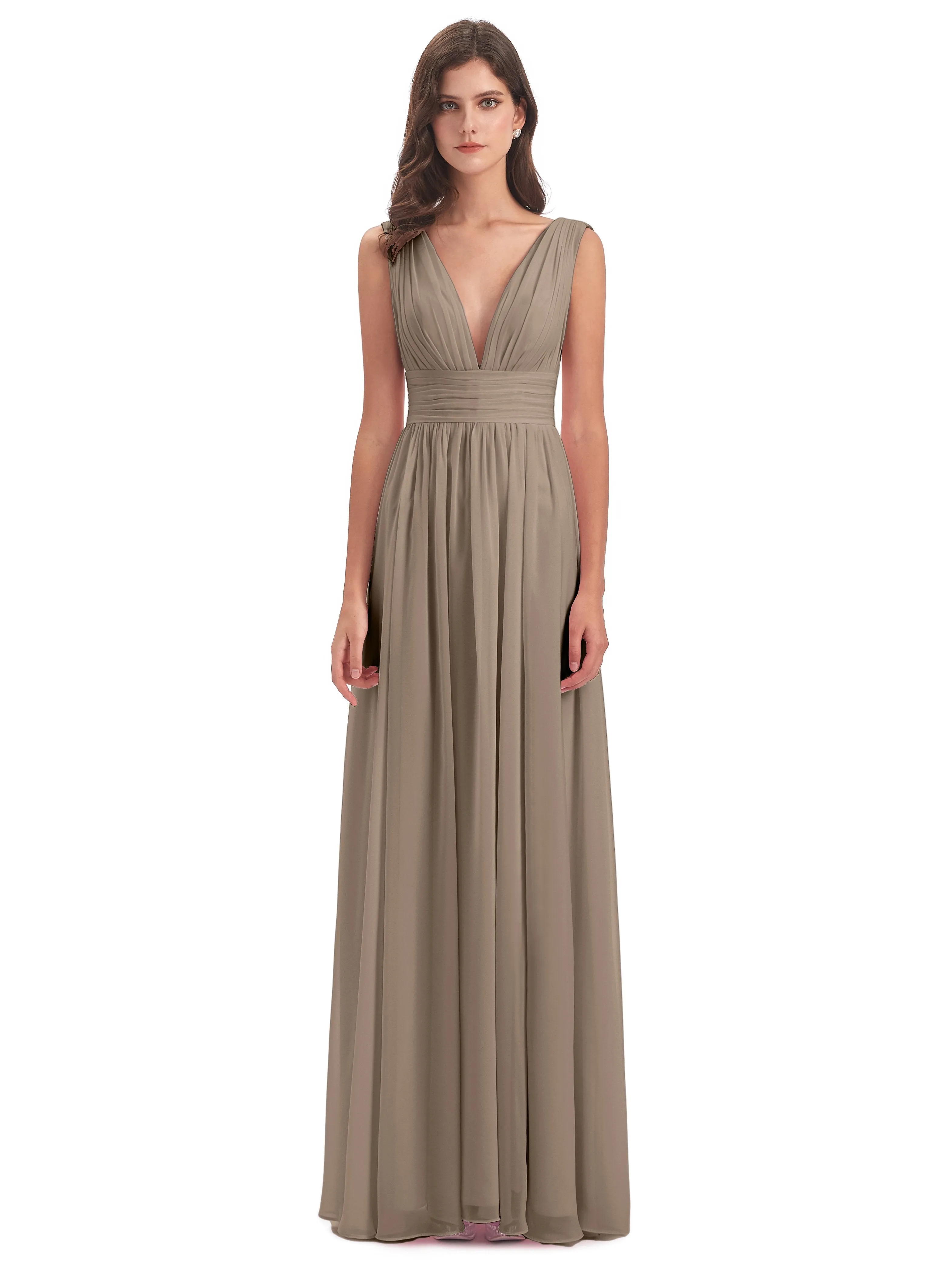 Luna Charming Chiffon V Neck Split Long Bridesmaid Dresses