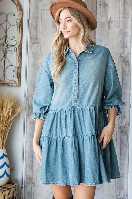 Med Washed Denim Shirt Mini Dress