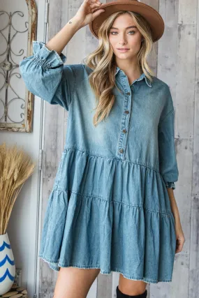 Med Washed Denim Shirt Mini Dress