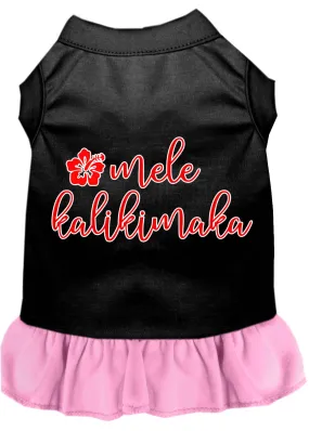 Mele Kalikimaka Screen Print Dog Dress Black With Light Pink Xs