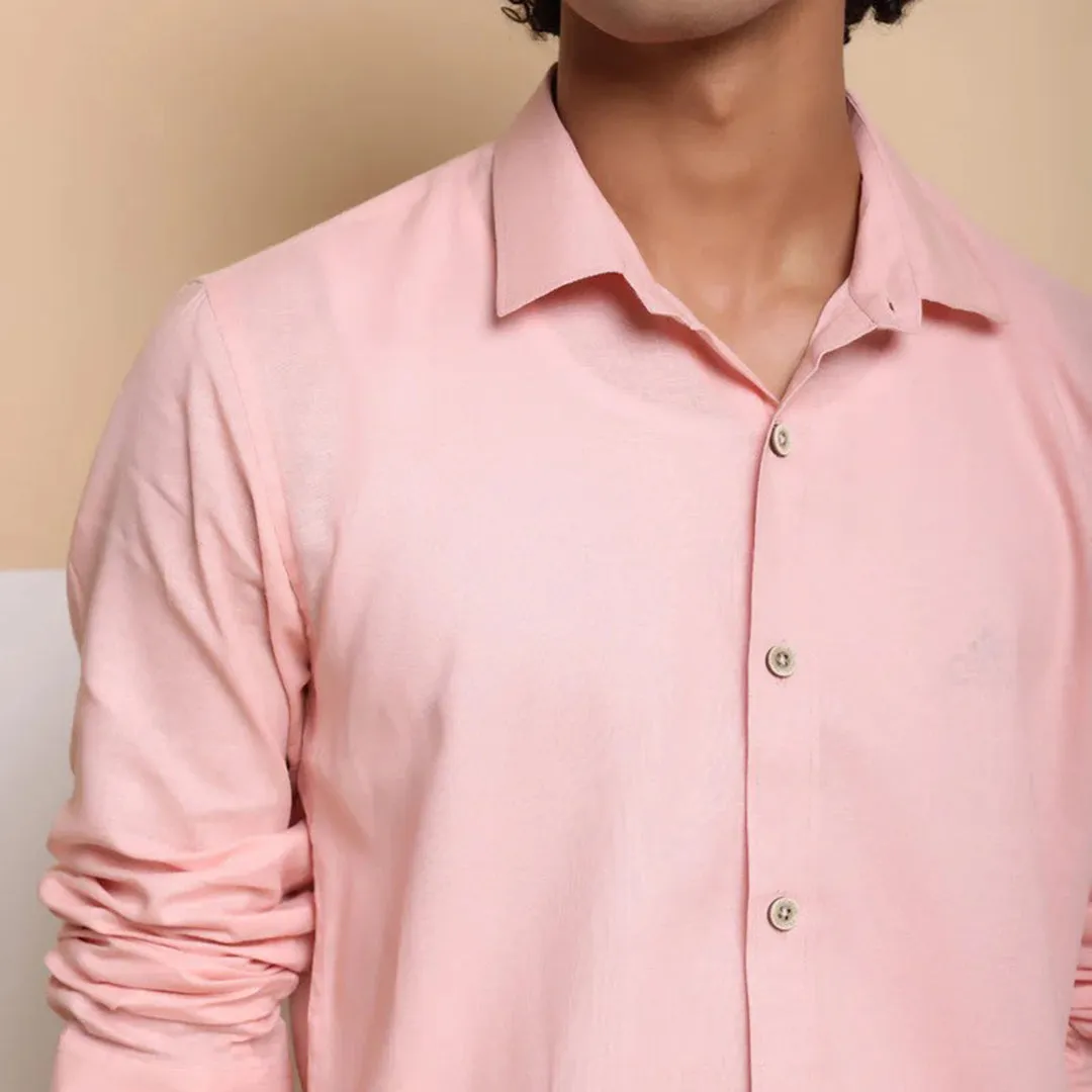 Men's Pure Linen Casual Shirt - Pink