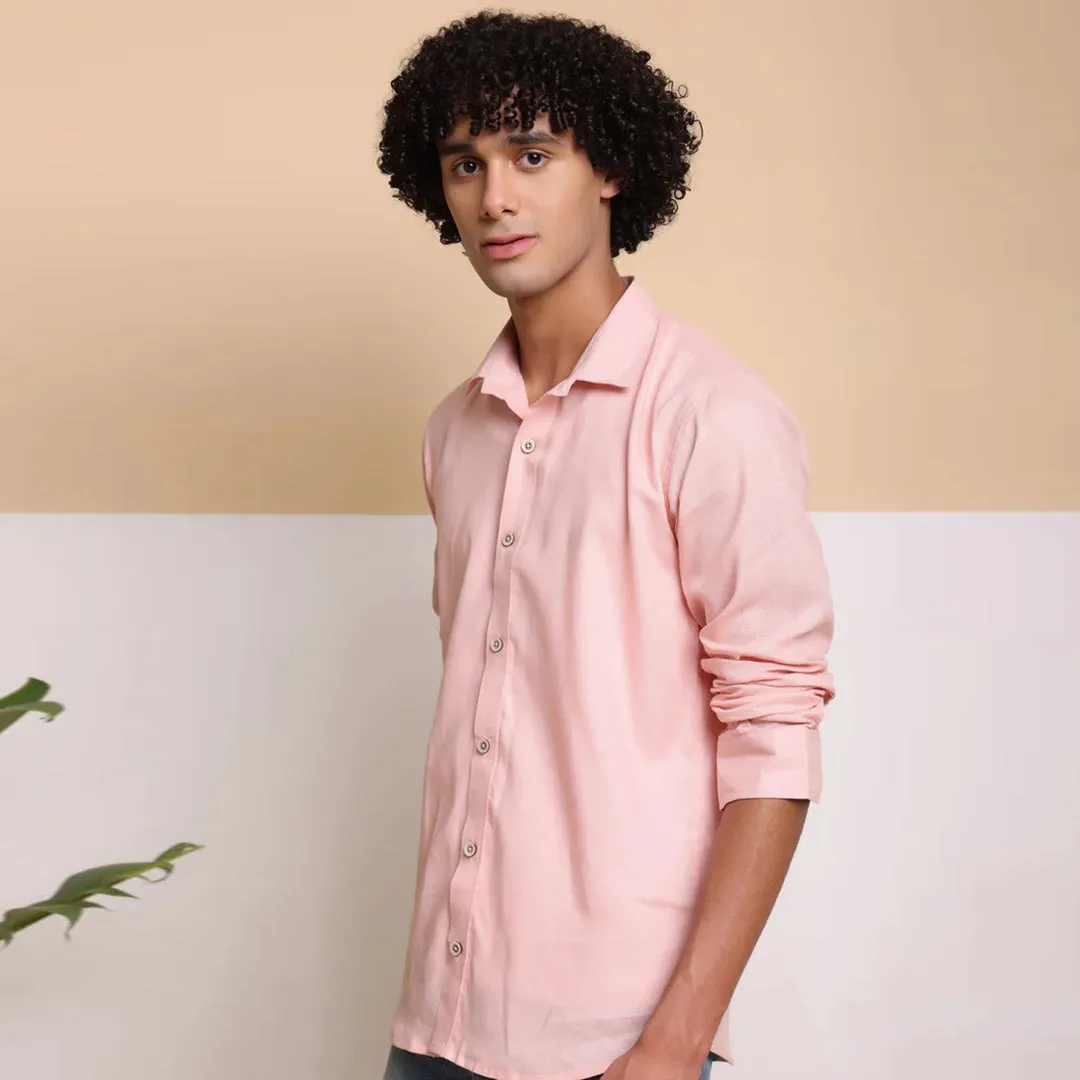 Men's Pure Linen Casual Shirt - Pink