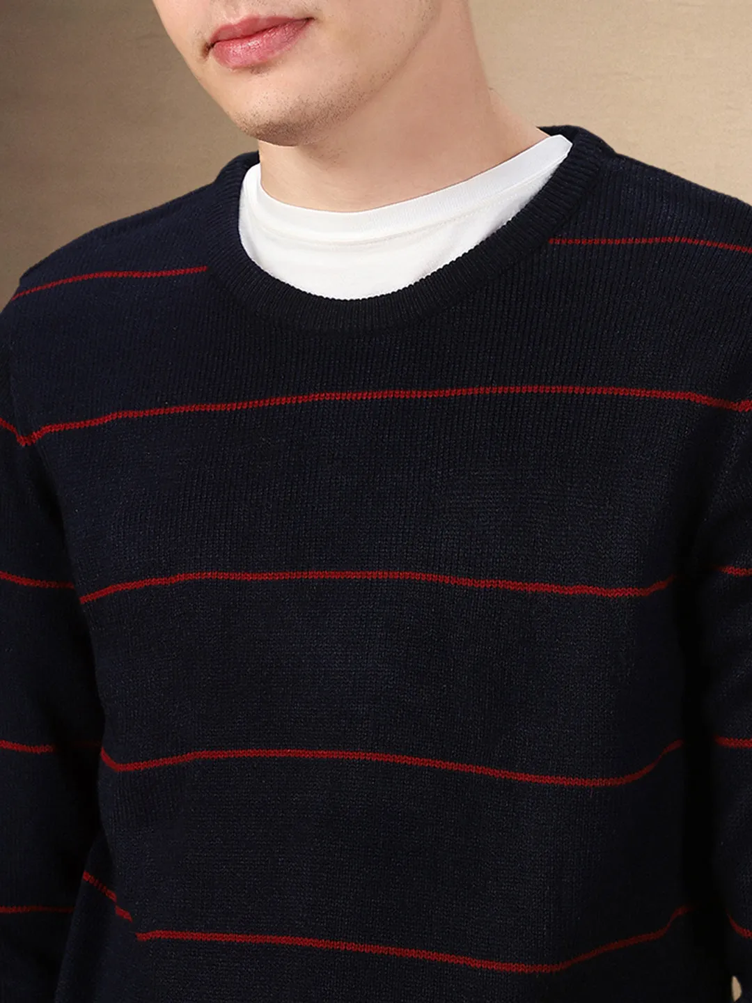 Men's Striped Round Neck Full Sleeves Regular Fit Sweater