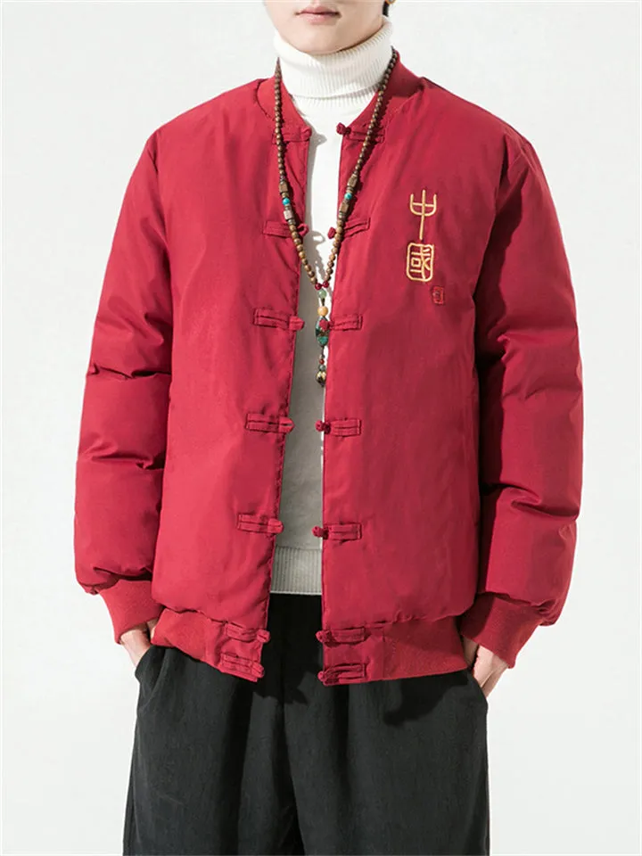 Men's Stylish Embroidery Chinese Style Cotton Padded Coats