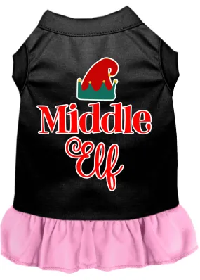 Middle Elf Screen Print Dog Dress Black With Light Pink Sm