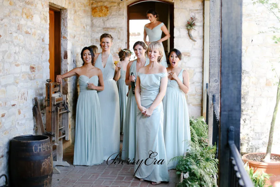 Mismatched Light Blue Chiffon Long Bridesmaid Dresses