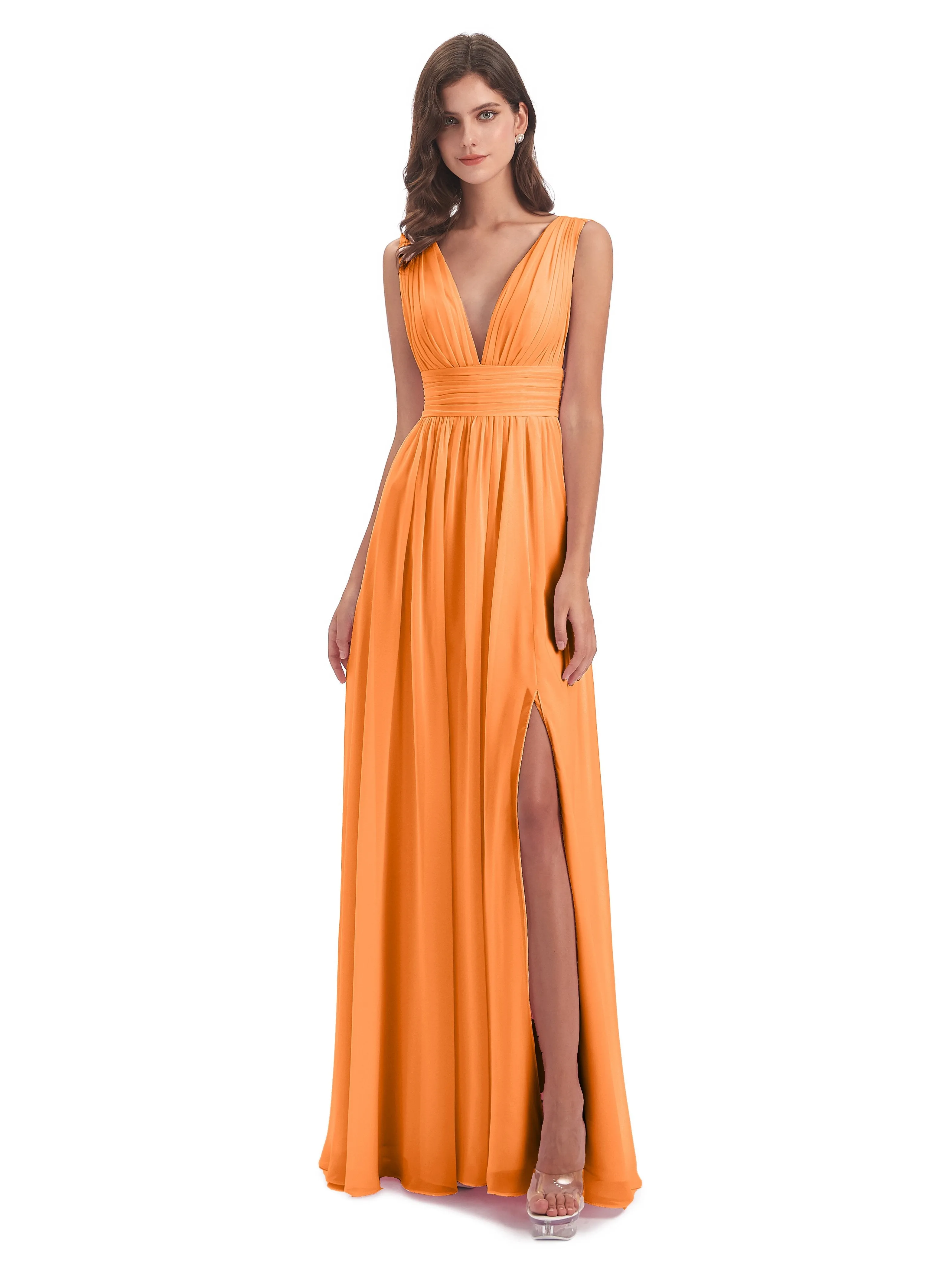 Orange Bridesmaid Dresses Uk Charming Chiffon V Neck Split Long Bridesmaid Dresses