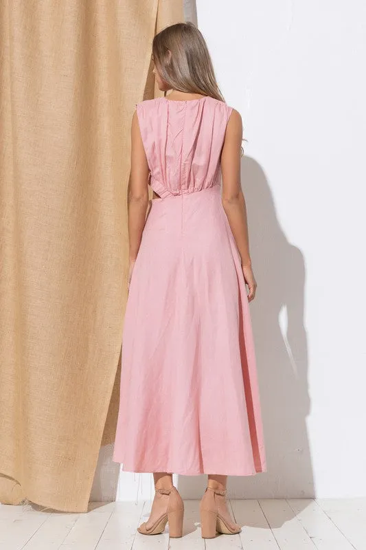 Pink Maxi Dress With Boat Neck