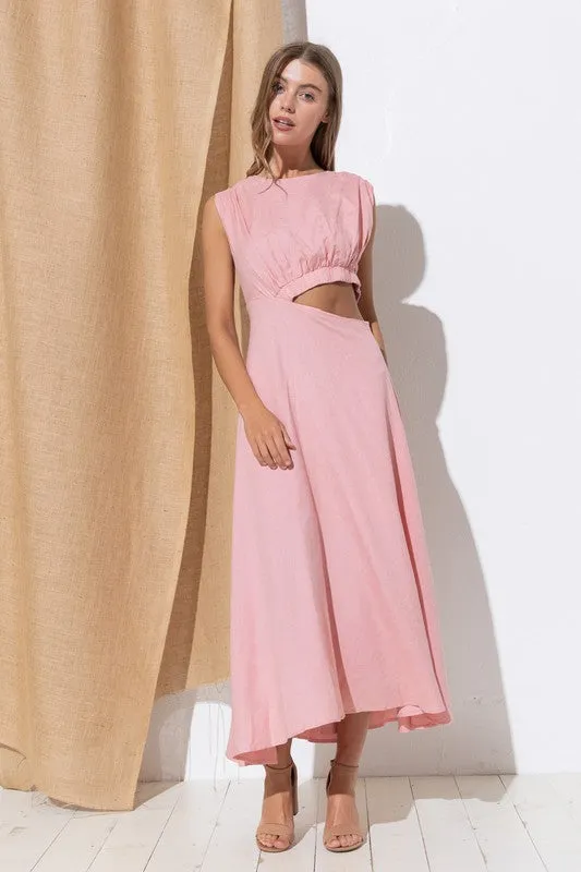 Pink Maxi Dress With Boat Neck