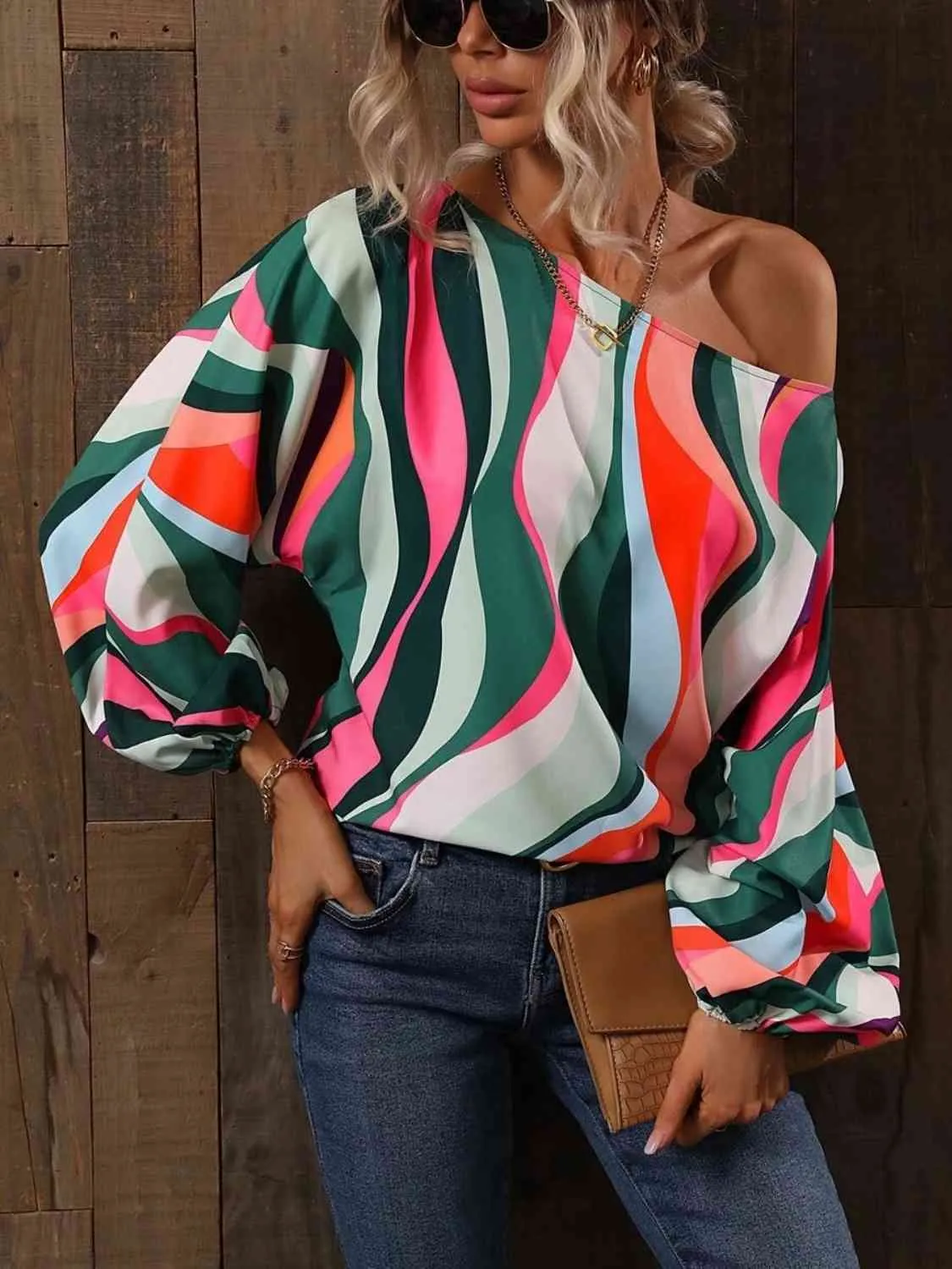 Printed Boat Neck Blouse