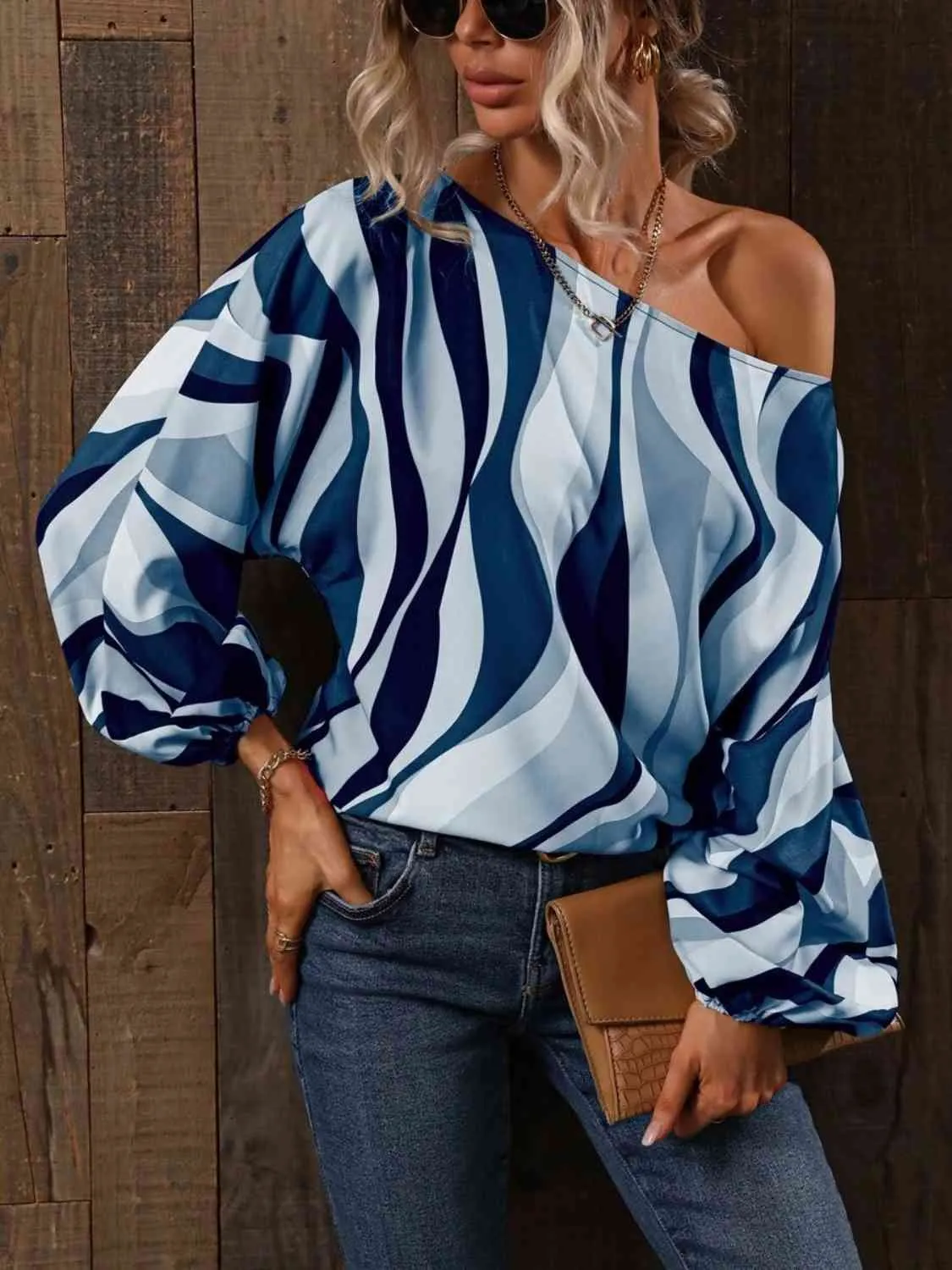 Printed Boat Neck Blouse