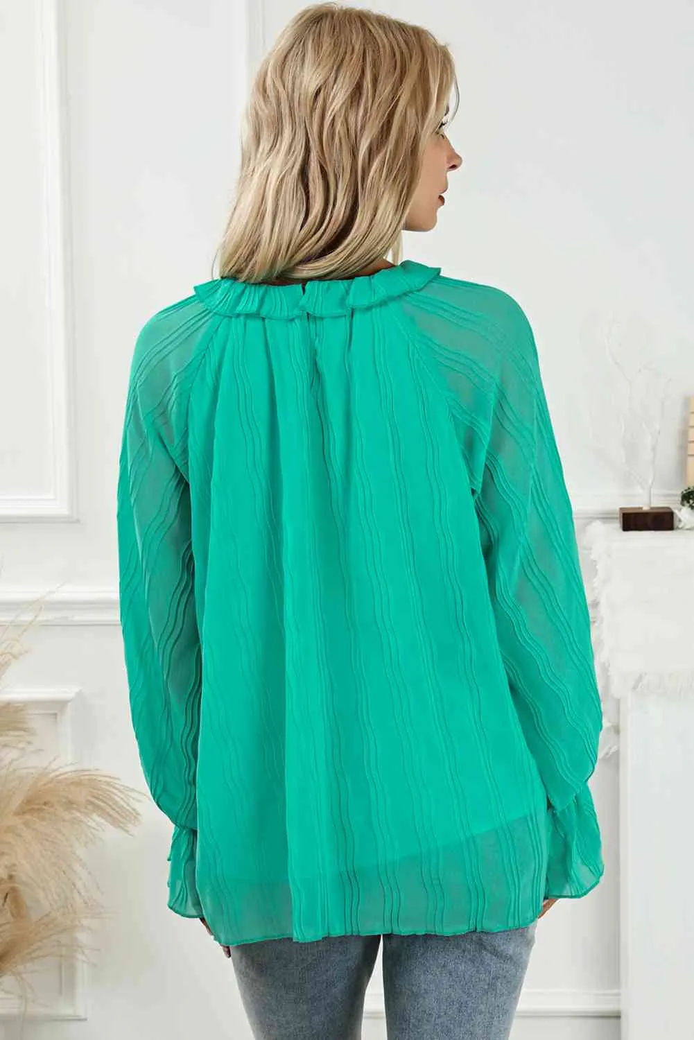 Round Neck Flounce Sleeve Blouse