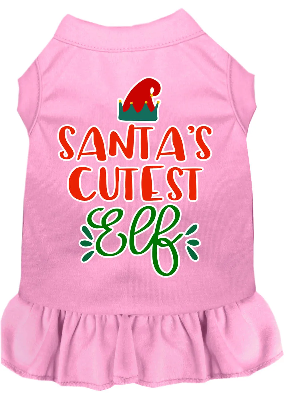 Santa's Cutest Elf Screen Print Dog Dress Light Pink Xxl