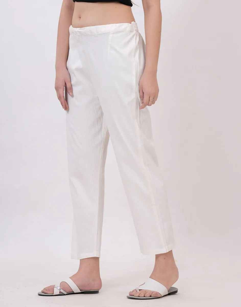 Satrangi Women's Off-White Viscose Lycra Trouser