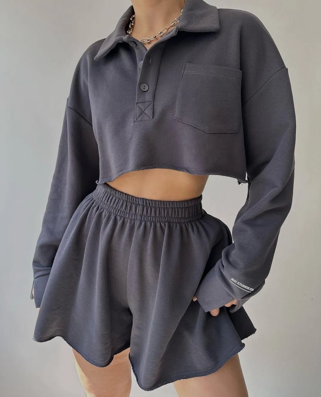 Short Casual Cardigan Top Drawstring Shorts Suit