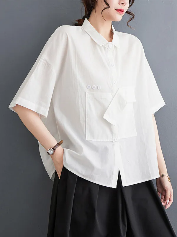 Solid Color Split-Joint Loose Short Sleeves Blouses