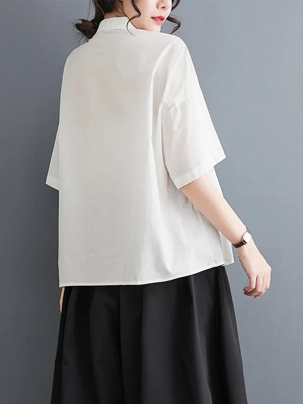 Solid Color Split-Joint Loose Short Sleeves Blouses