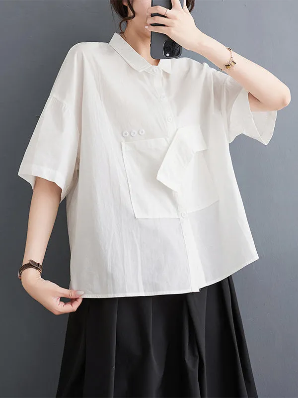 Solid Color Split-Joint Loose Short Sleeves Blouses