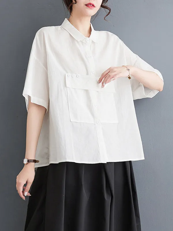 Solid Color Split-Joint Loose Short Sleeves Blouses