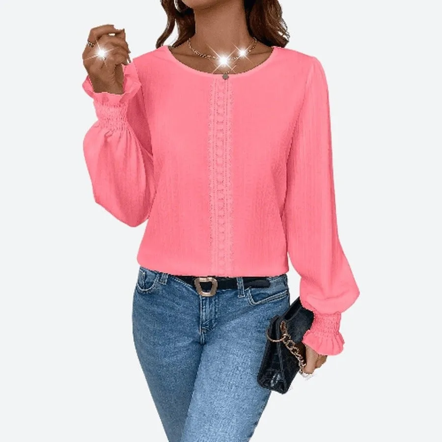 Stylish Comfortable Long-Sleeve Scoop Neck Blouses