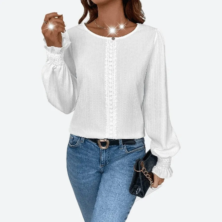 Stylish Comfortable Long-Sleeve Scoop Neck Blouses