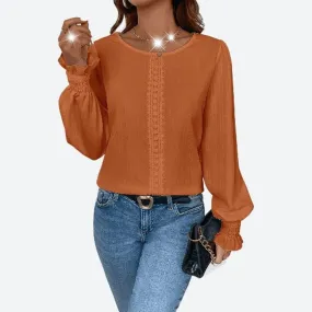 Stylish Comfortable Long-Sleeve Scoop Neck Blouses