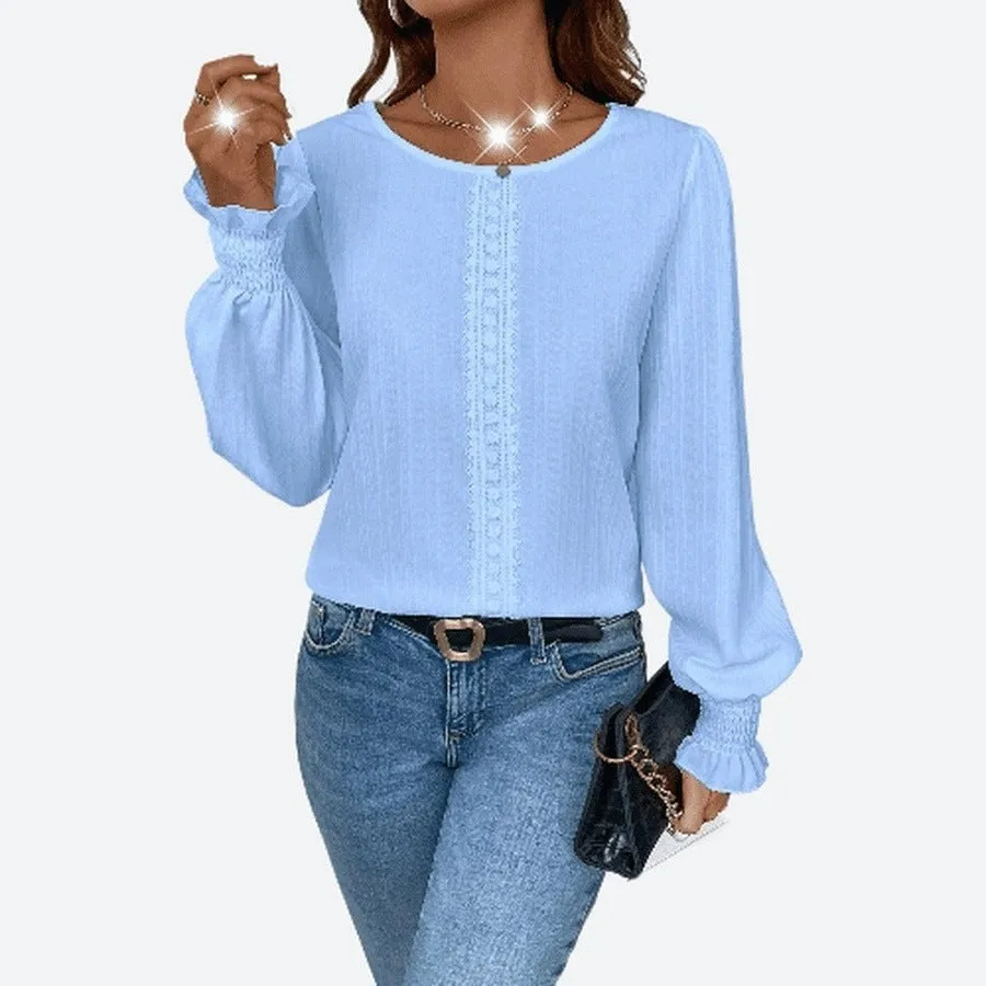 Stylish Comfortable Long-Sleeve Scoop Neck Blouses