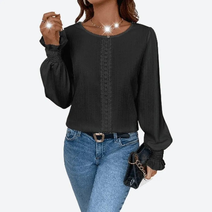 Stylish Comfortable Long-Sleeve Scoop Neck Blouses