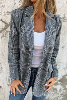 Stylish Retro Houndstooth Lapel Casual Blazer