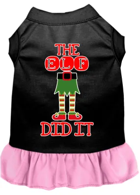 The Elf Did It Screen Print Dog Dress Black With Light Pink Xs