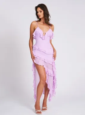 Theodora Lilac Rayon Ruffle Maxi Dress