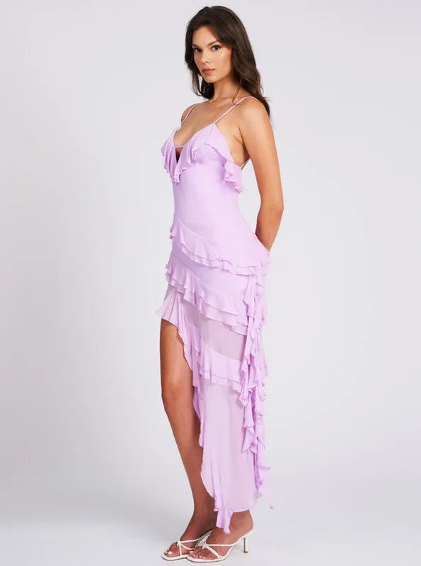 Theodora Lilac Rayon Ruffle Maxi Dress