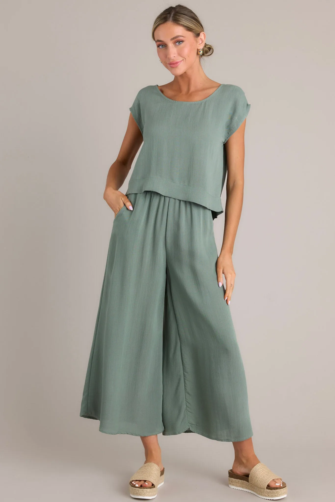 Timeless Threads Sage Green Cropped Pants